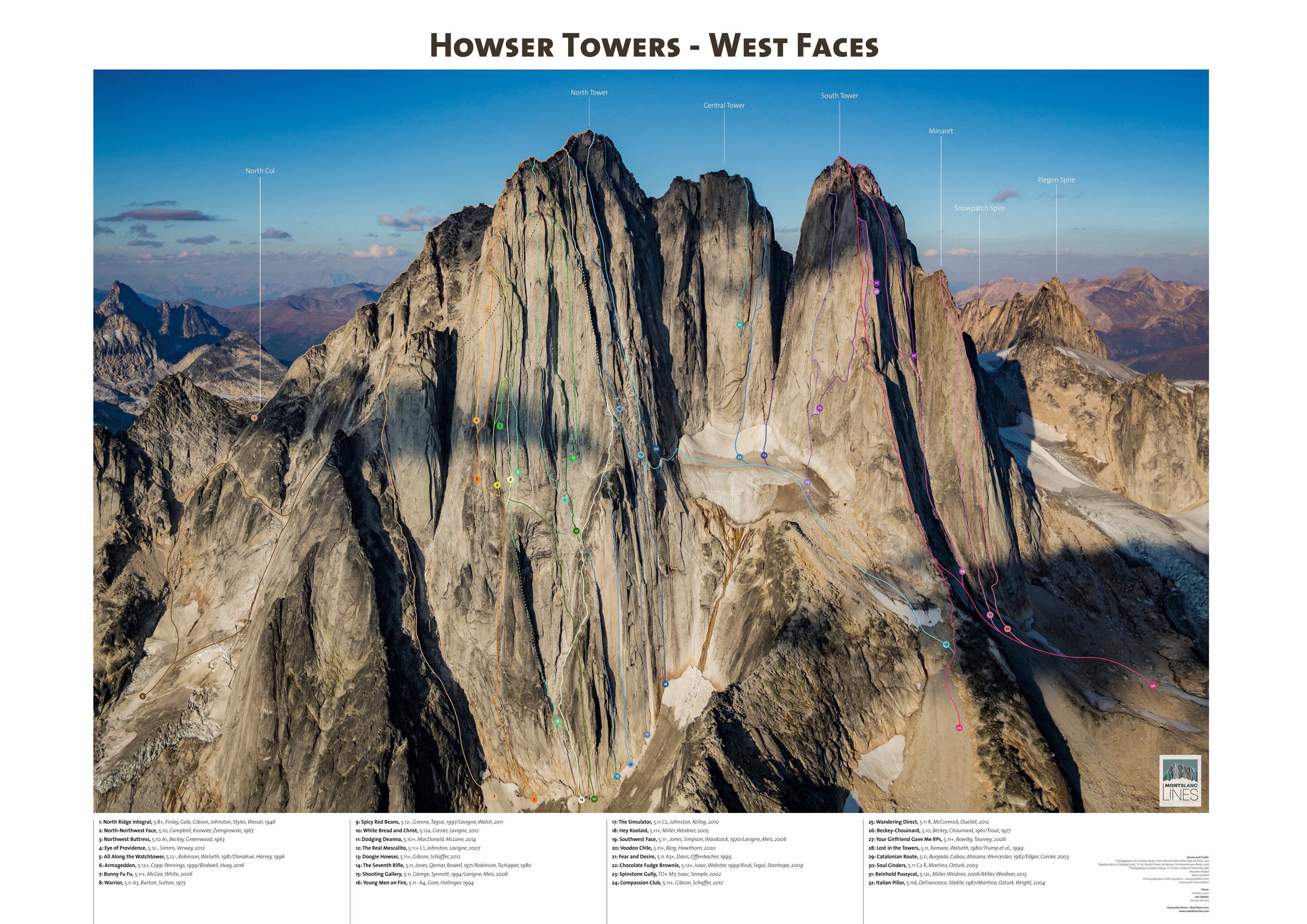 Howser Towers West Faces Mont Blanc Lines